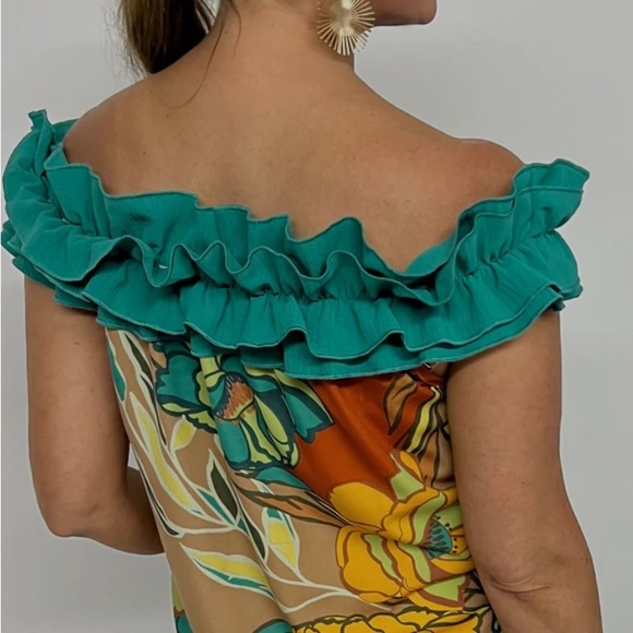 Periwinkle NWT Georgie Double Ruffle Floral Top Womens Sz XS Boho Resort Wear - Picture 3 of 7